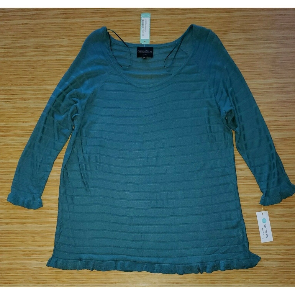 ABSOLUTELY CREATIVE WORLDWIDE Sage Green Sweater Long Sleeves 2X Ruffle Hem New